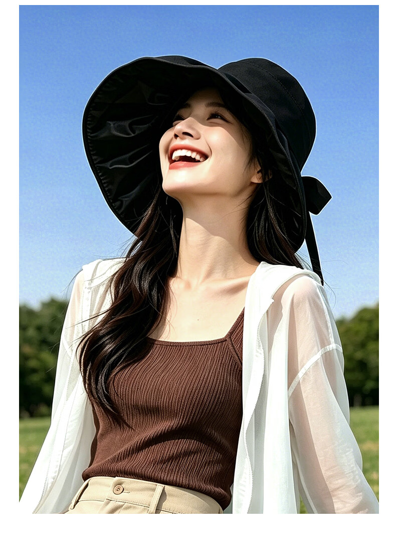 FitonTon Sun Protection Hat for Women, Summer Black Gel Beach Sun Hat, UV Protection Wide Brim Outdoor Versatile Cool Hat 23