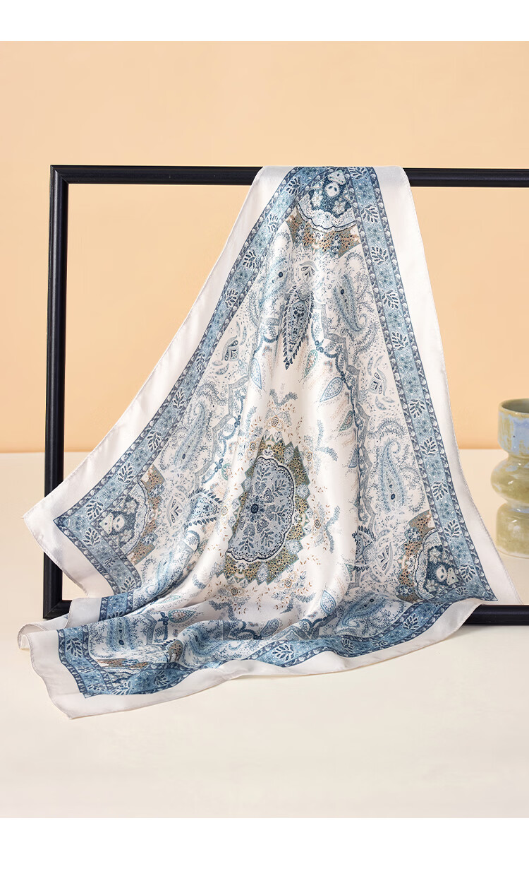 Shanghai Story 100% Mulberry Silk Square Scarf Satin Scarf Gift Box Cashew Pattern - Elegant Orange 10