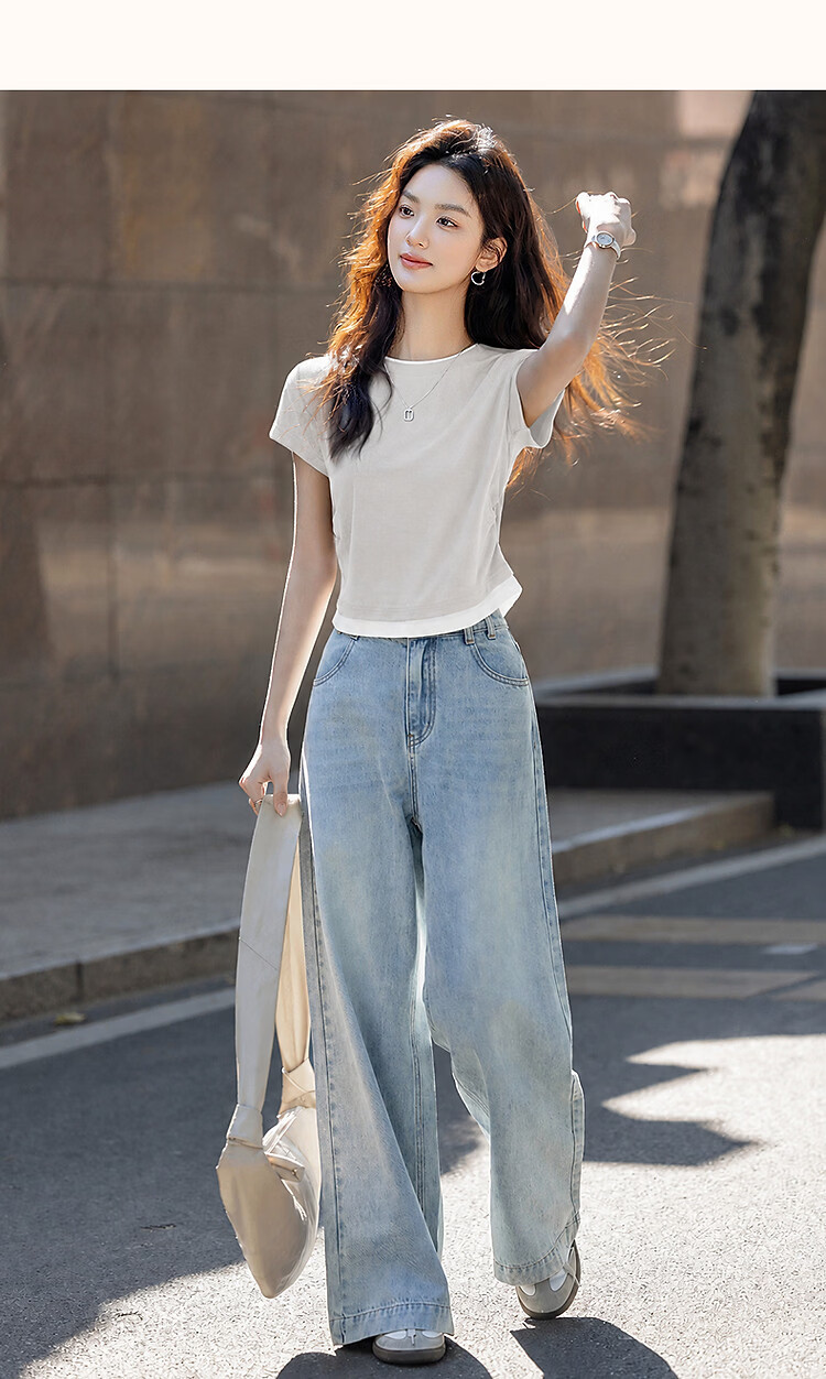 Demana [with Lyocell] Summer Elegant Colorblock Crew Neck Short Sleeve Slim Fit T-Shirt for Petite Women 29