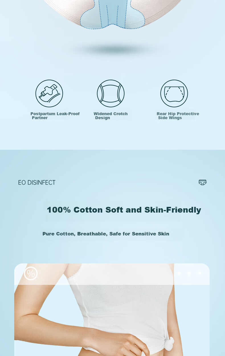 Beianshi Disposable Cotton Women's Underwear Travel Sanitary Maternity Wash-Free Portable 8-Pack Individually Wrapped White 3XL 8
