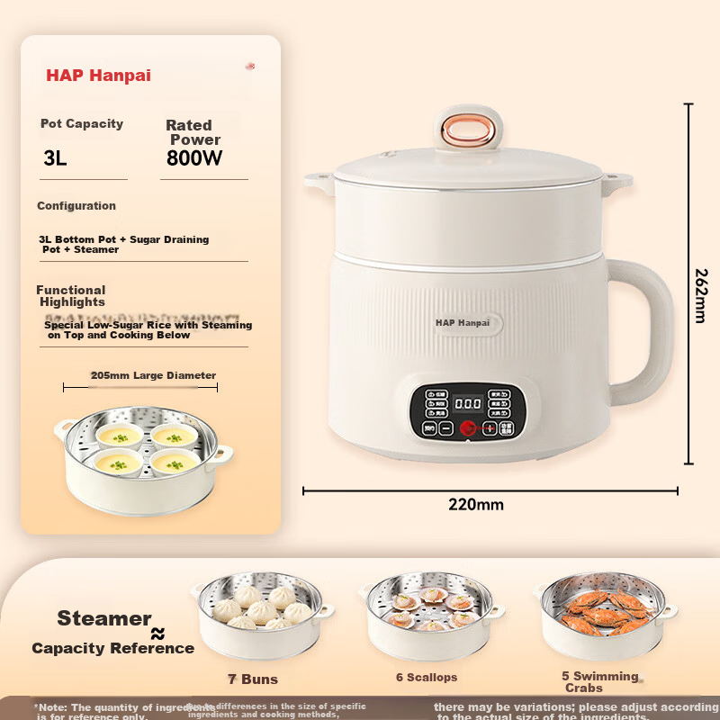 HAP [Price Protection 618] Rice Cooker with Low Sugar Separation, Small Non-Coated Deglazed Electric Rice Cooker, Dorm Mini Hot Pot, Multifunctional Steaming And Cooking All-In Small Appliance