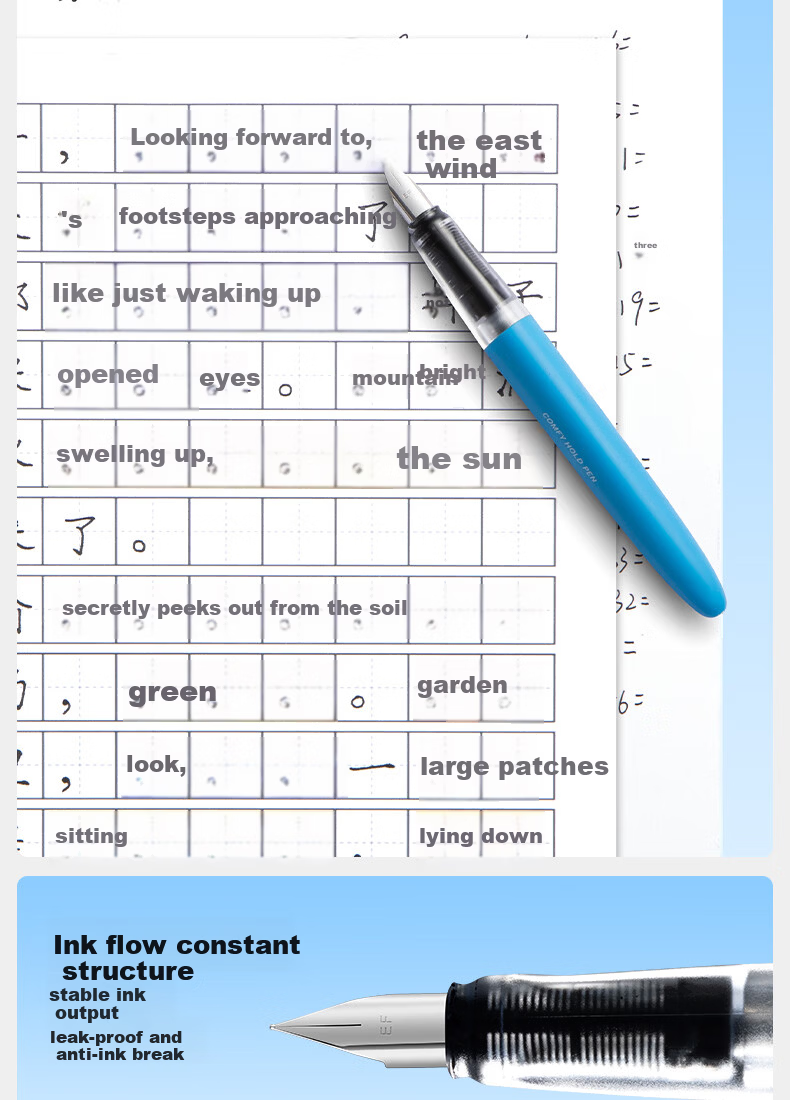Casimir Ergonomic Comfortable Grip Fountain Pen for Students Beginner Handwriting Practice Grade 3 Posture Correction Signature Pen Student Stationery Gift Blue Pen*1 + Black Ink Cartridges*20 5