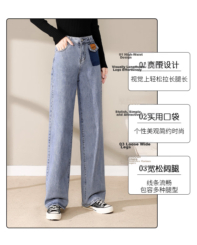Jeanswest Women's Summer 2026 Thin High-Waist Wide-Leg Capri Denim Shorts Retro Blue M 3