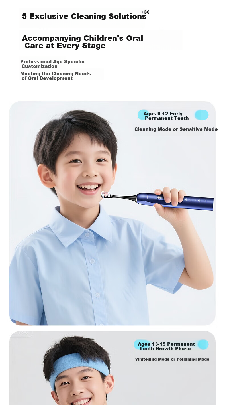 Ximalong Youth Electric Toothbrush for Ages 8-12-18, Soft Bristle Orthodontic Gum Care Electric Toothbrush for Middle and High School Students, Large Kids Electric Toothbrush, Birthday Gift for 12-Yea 12