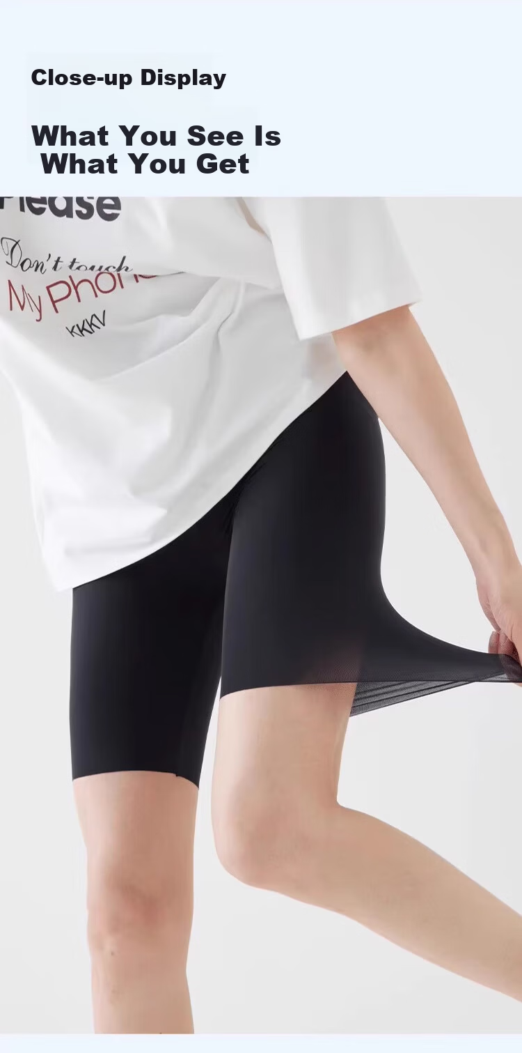 Xueqiman Women's 5-Minute Sharkskin Shorts Summer Seamless Ice Silk Ultra-Thin Fitness Plus Size Outerwear Yoga Safety Leggings Shorts 9