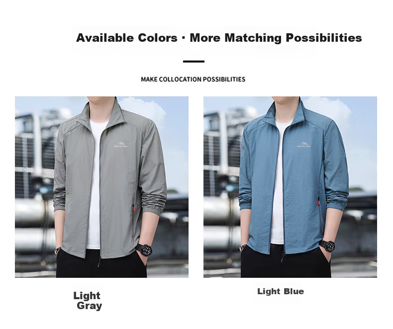 Warrior Men's Summer Sun Protection Jacket, Stand Collar Lightweight Cooling Ice Silk Breathable Quick-Dry Skin Jacket 2