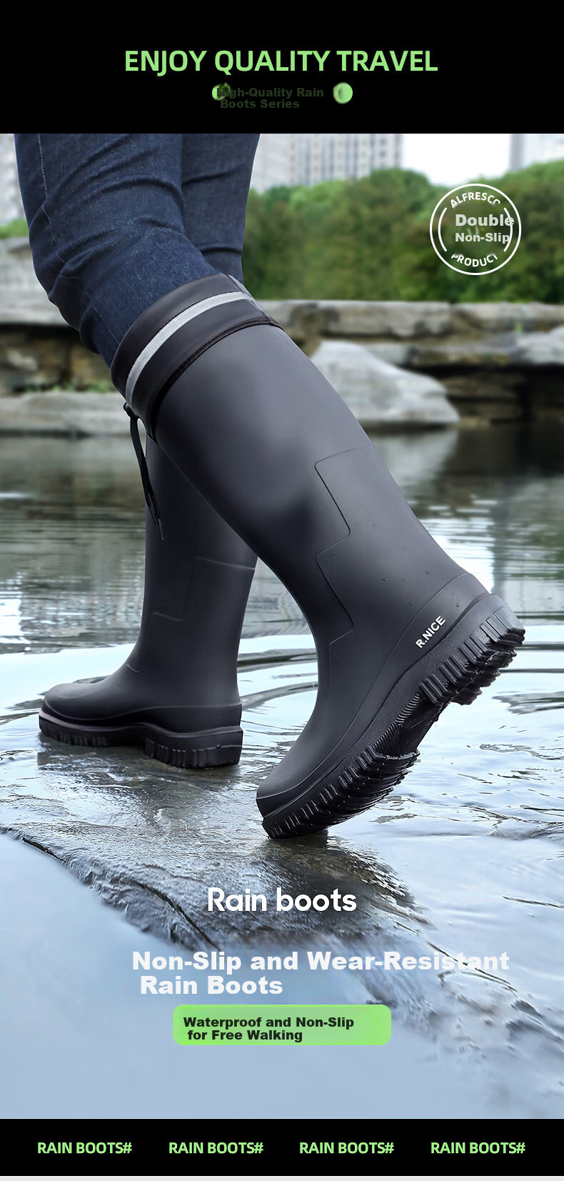 Xiyu Men's Lightweight Waterproof Non-Slip Rain Boots Chef Shoes Rubber Shoes 3313 High Tube Black No Logo Size 45 2
