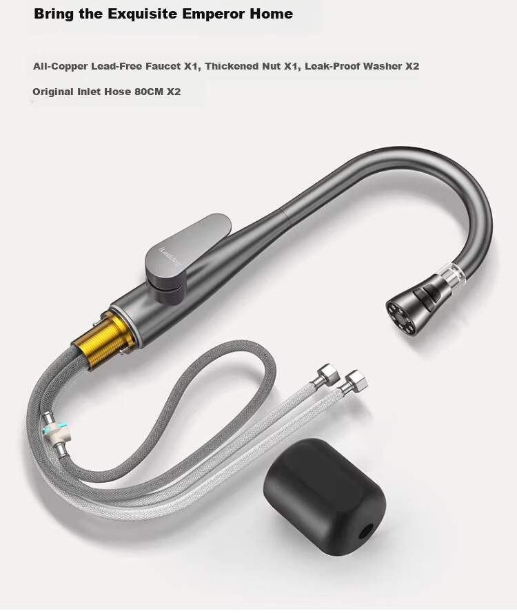 ILeddog [Germany] All-Copper Kitchen Sink Faucet with Hot and Cold Water, 2-in-1 Pull-Out Filter Faucet CPCL 20