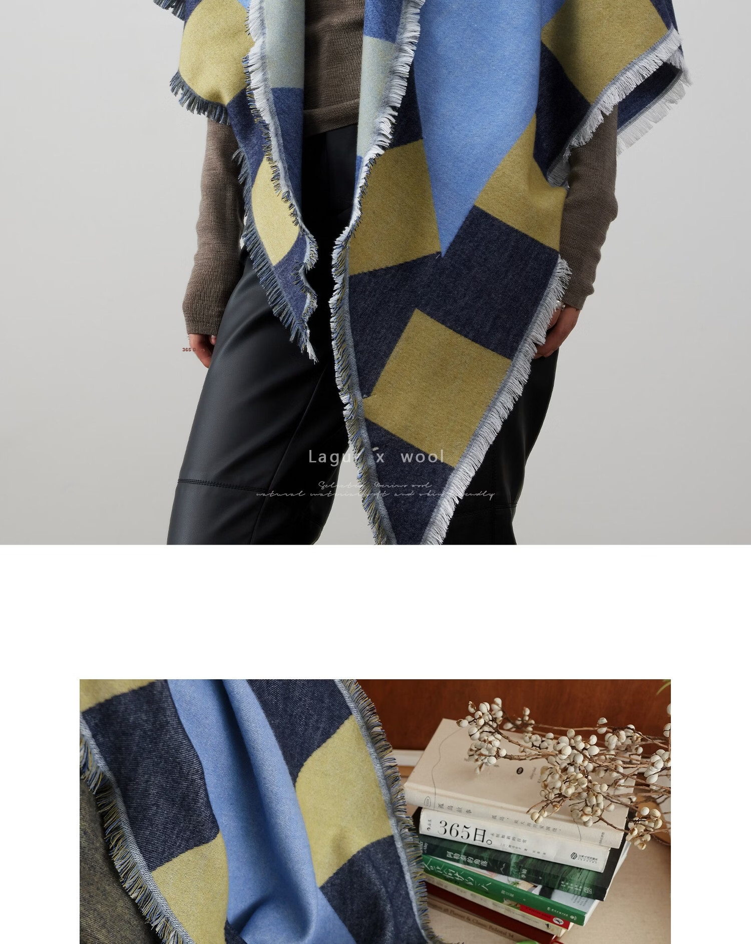 Lagur Blue Moment Tranquil Blue Fine Wool Triangle Scarf and Shawl Dual-Use Warmth Tranquil Blue 20