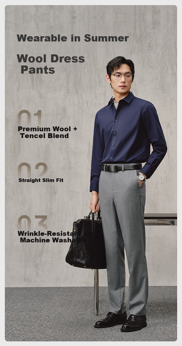 JD Jingzao Cool Wool Tencel Men's Casual Pants Summer Wrinkle-Free Straight Business New Black 34 2