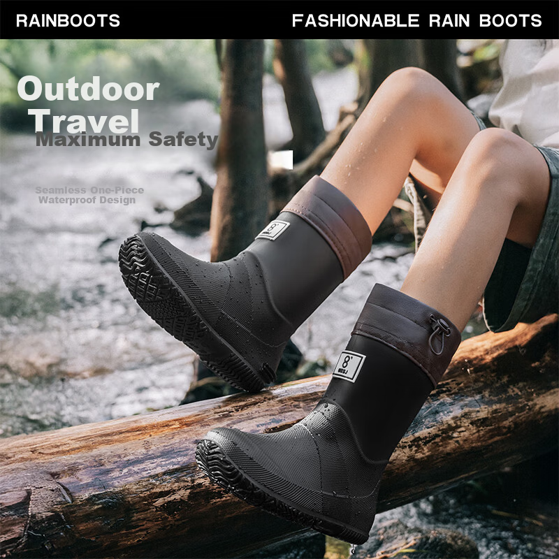 KINGLOVOUN Women's Rain Boots 2026 New Fashion Mid-Calf Drawstring Non-Slip Rubber Shoes 505 Green Size 33-34