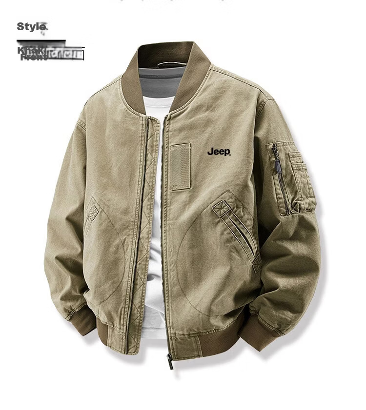 JEEP Men's Jacket Spring Autumn Trendy Workwear Cotton Short Casual Versatile Gray Green 2XL 13
