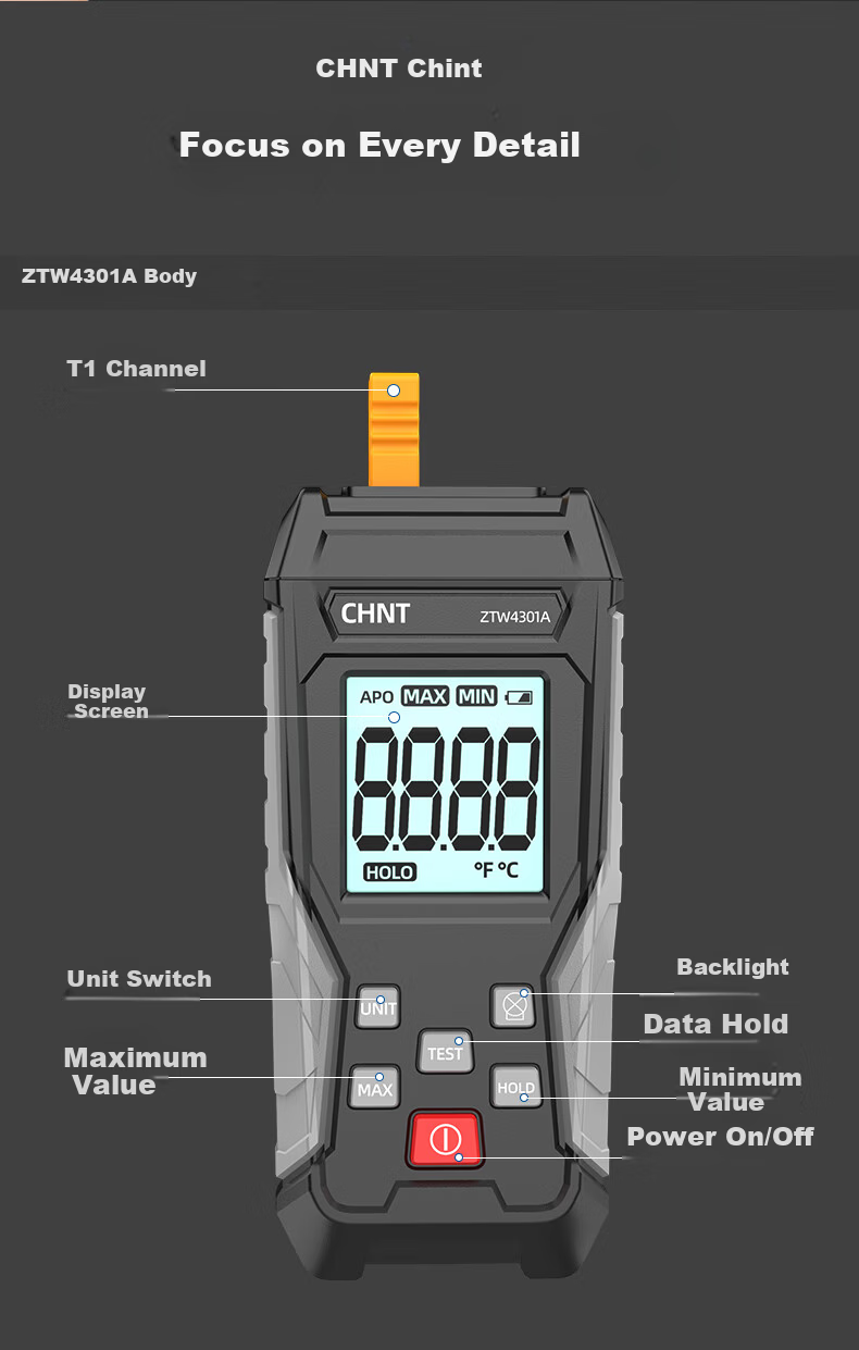 CHNT Industrial Contact Temperature Meter High-Precision K-Type Handheld Thermocouple Surface Temperature Gauge for Molds 9