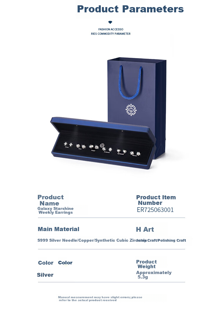 Mini&yaya 【Price Guarantee 618】999 Silver Needle Weekly Day Earrings Luxury Ear Jewelry Set 2026 New Birthday Gift 10