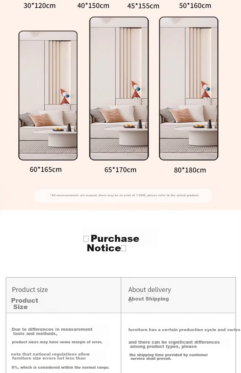 Puang Full-Length Mirror Floor Mirror Dressing Mirror Hanging Door Mirror Clothing Store Fitting Room Explosion-Proof Aluminum Alloy Wall Mirror 40*150cm 12