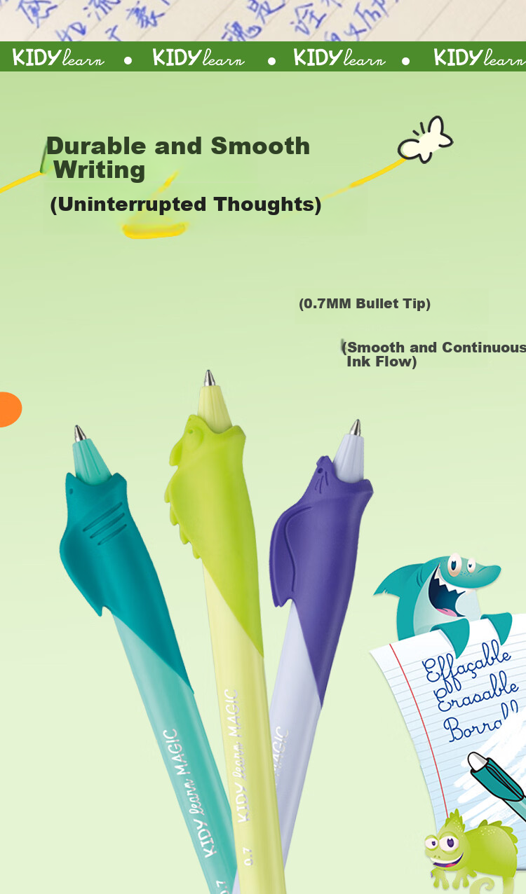 Maped 2026 New Student Beginner 0.7mm Blue Gel Pen Cute Erasable Comfortable Grip Blue Barrel Big Mouth Shark 229501CH 7