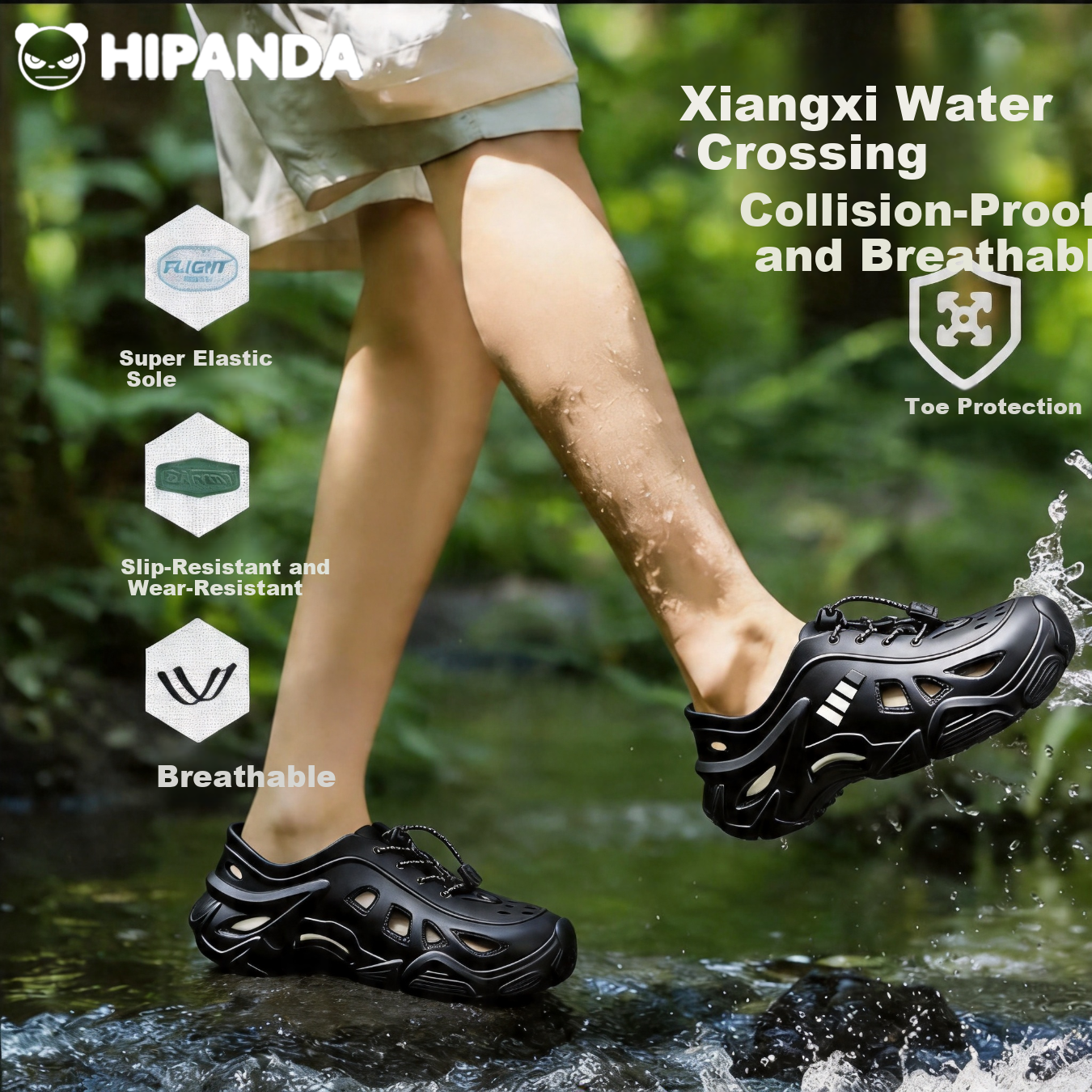 HIPANDA Non-Slip Creek Hiking Hole Shoes Men's EVA Thick Sole Soft Driving Sports Breathable Beach Toe-Covered Slippers
