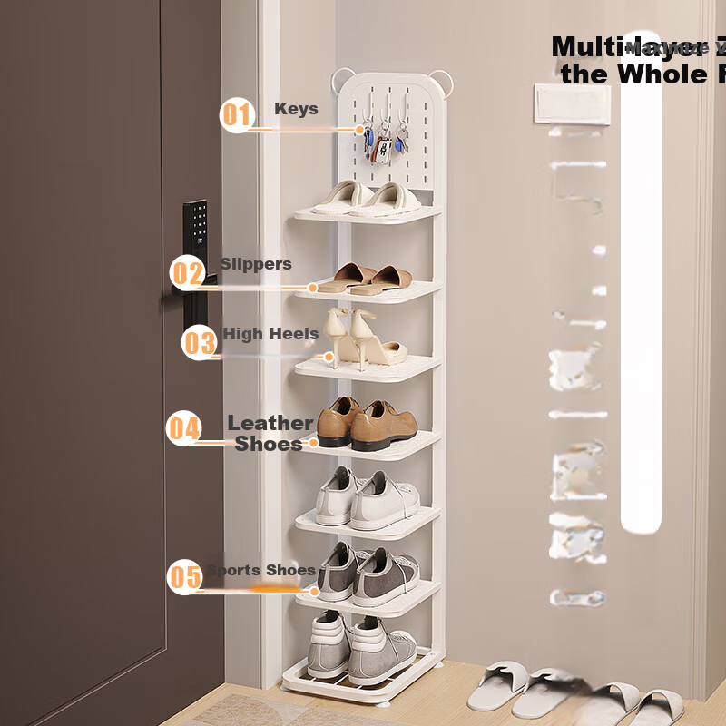 WoJia Foldable Multi-Layer Shoe Rack Space-Saving 7-Tier Shoe Cabinet for Home and Rental Entrance
