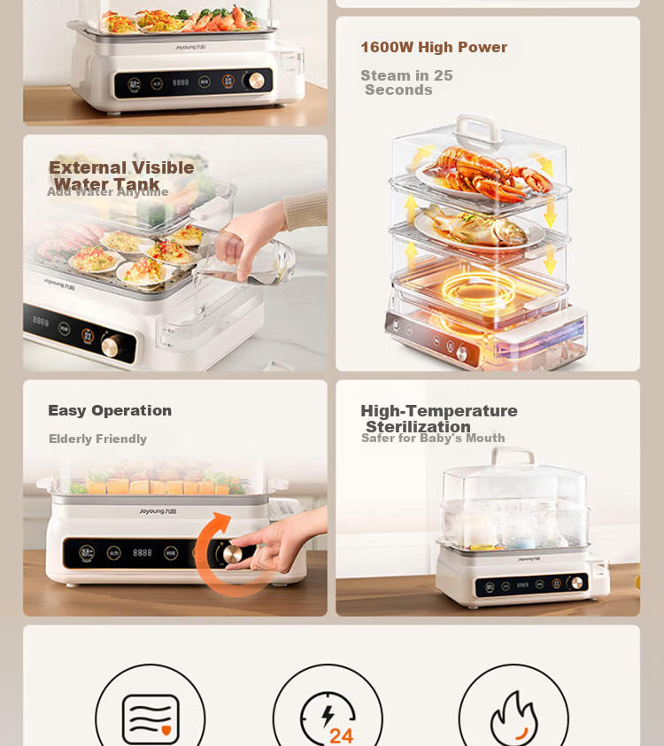 Joyoung 26L Large Capacity 3-Tier Multifunctional Electric Steamer Fast Steam Smart Reservation Breakfast Cooker DZ260HG-GZ866 2