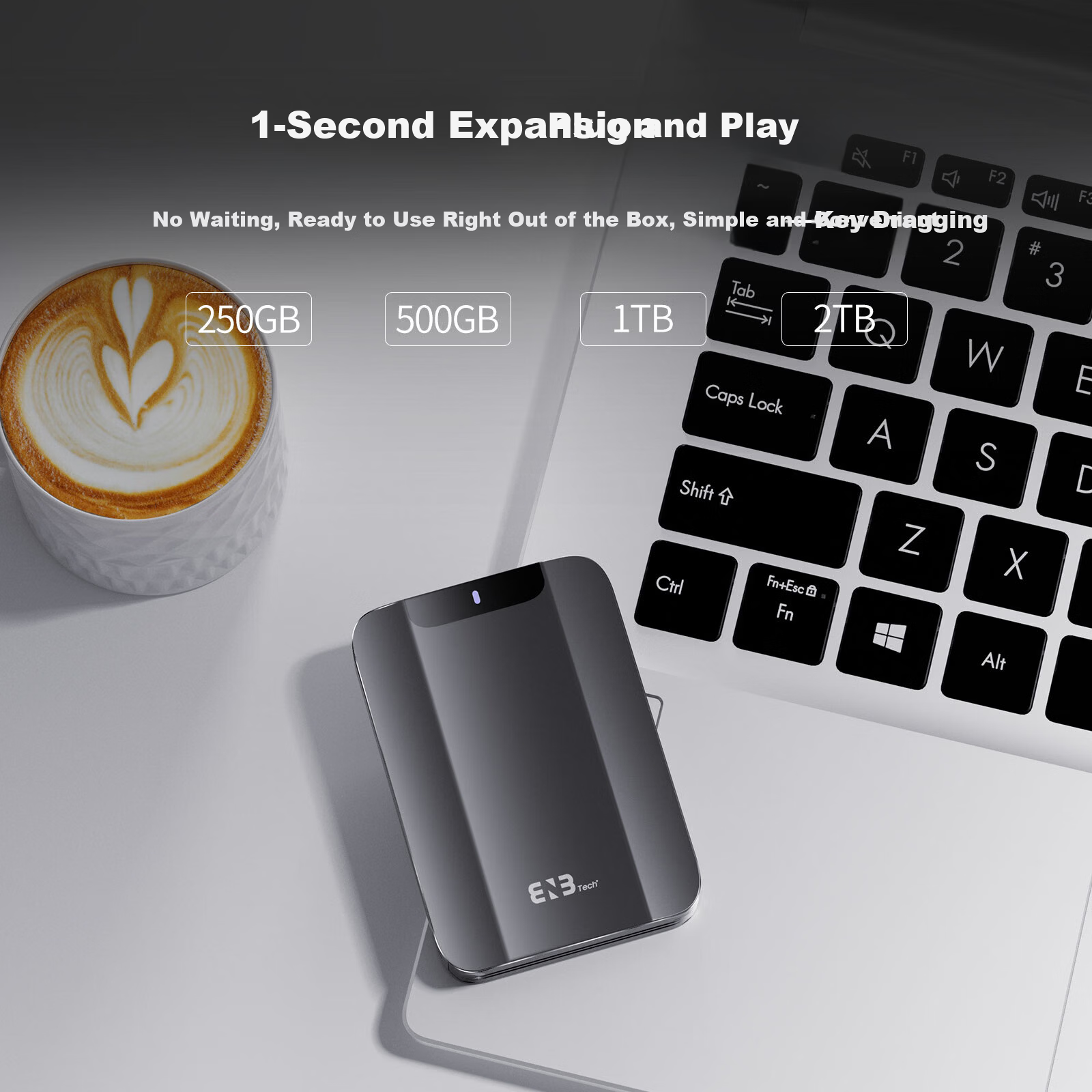 ENBTECH 1TB Portable SSD Gray High-Speed External Hard Drive Dual Use for Mobile and PC PSSD Expansion Plug and Play Compatible with Apple Android TYPE-C