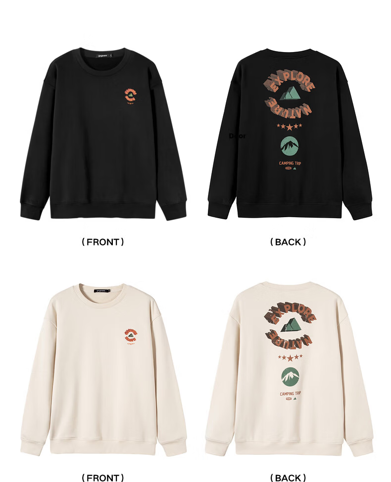 Gxgjeans Men's New Fleece-Lined Printed Pullover Crewneck Sweatshirt Couple Style Beige-1 170/M 11