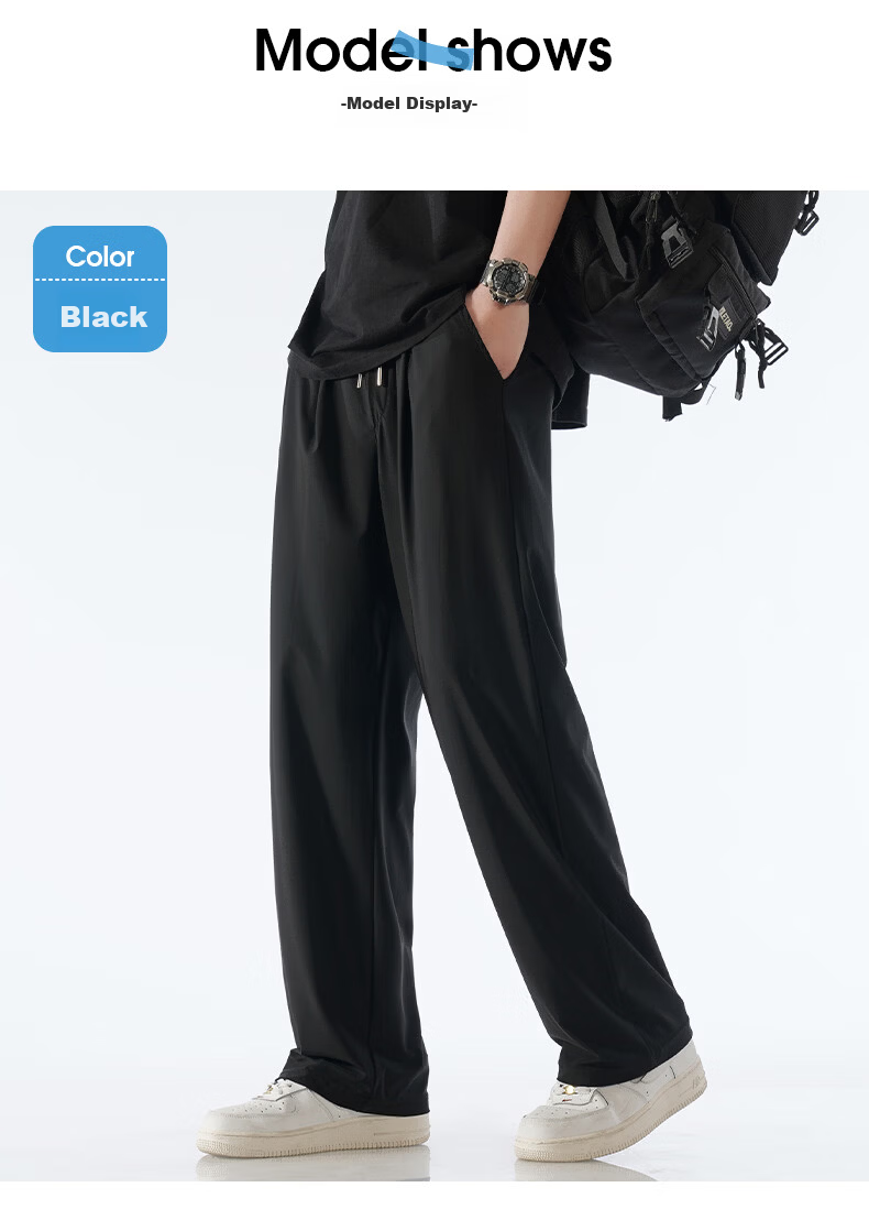 Baleno S&K Men's Casual Pants Summer Thin Ice Silk Breathable Sports Pants Straight Wide-Leg Loose Draped Trousers for Men 9