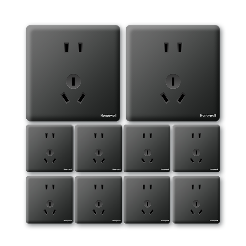 Honeywell Switch Socket Panel, Standard Five-Hole, Pack of 10, Ultra-Thin Five-Hole Set, A8 Matte Black