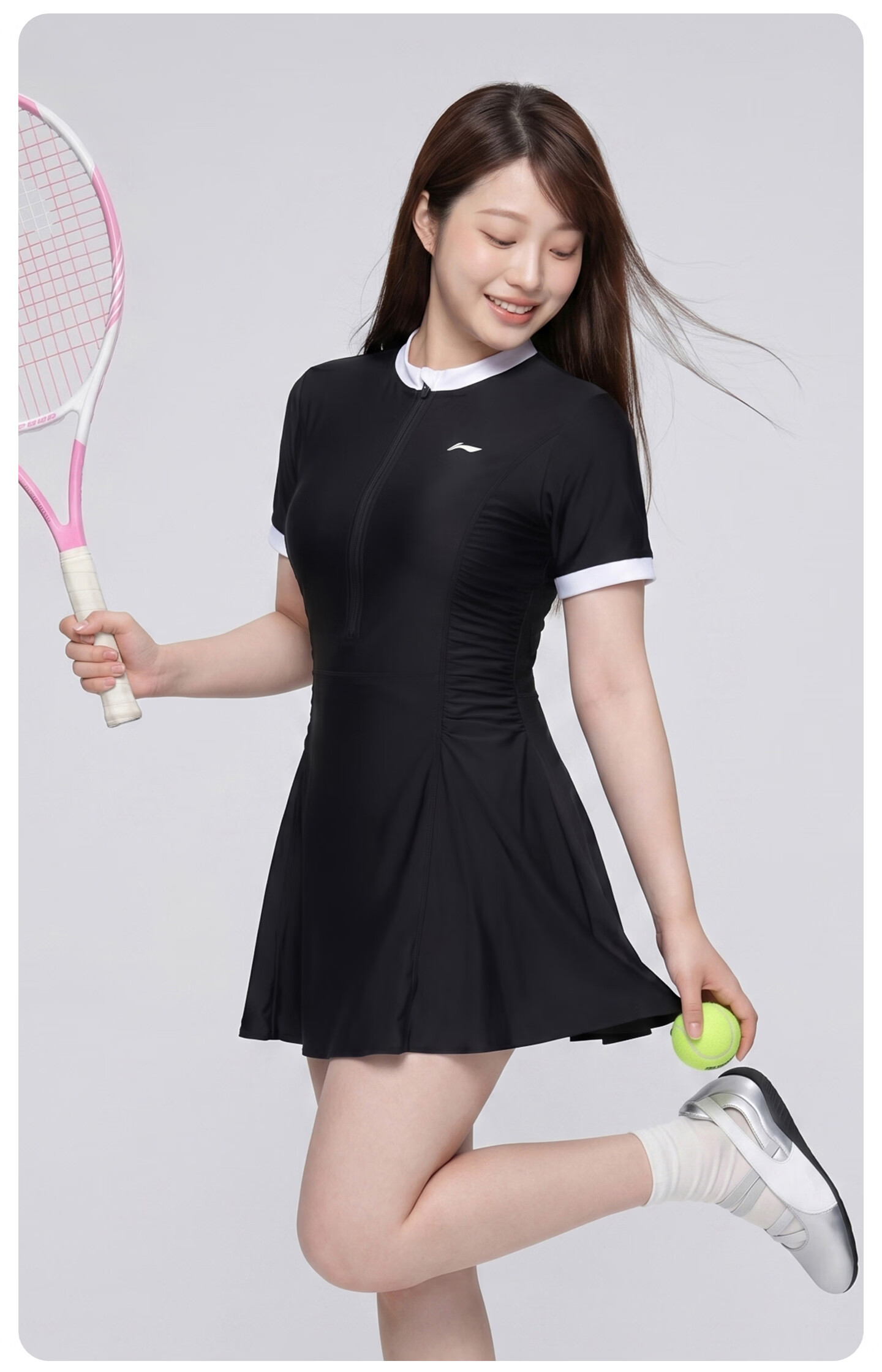 LI-NING Women's One-Piece Skirted Swimsuit Conservative Plus Size Tummy Control Spa Swimwear 1501 Black XL 15