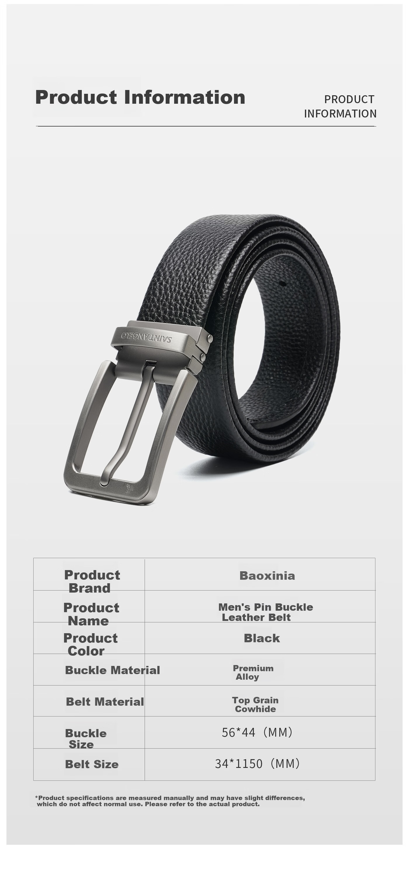 Baoxiniao Men's Pin Buckle Leather Belt 2026 New Genuine Cowhide Waistband Casual Business 115cm 5
