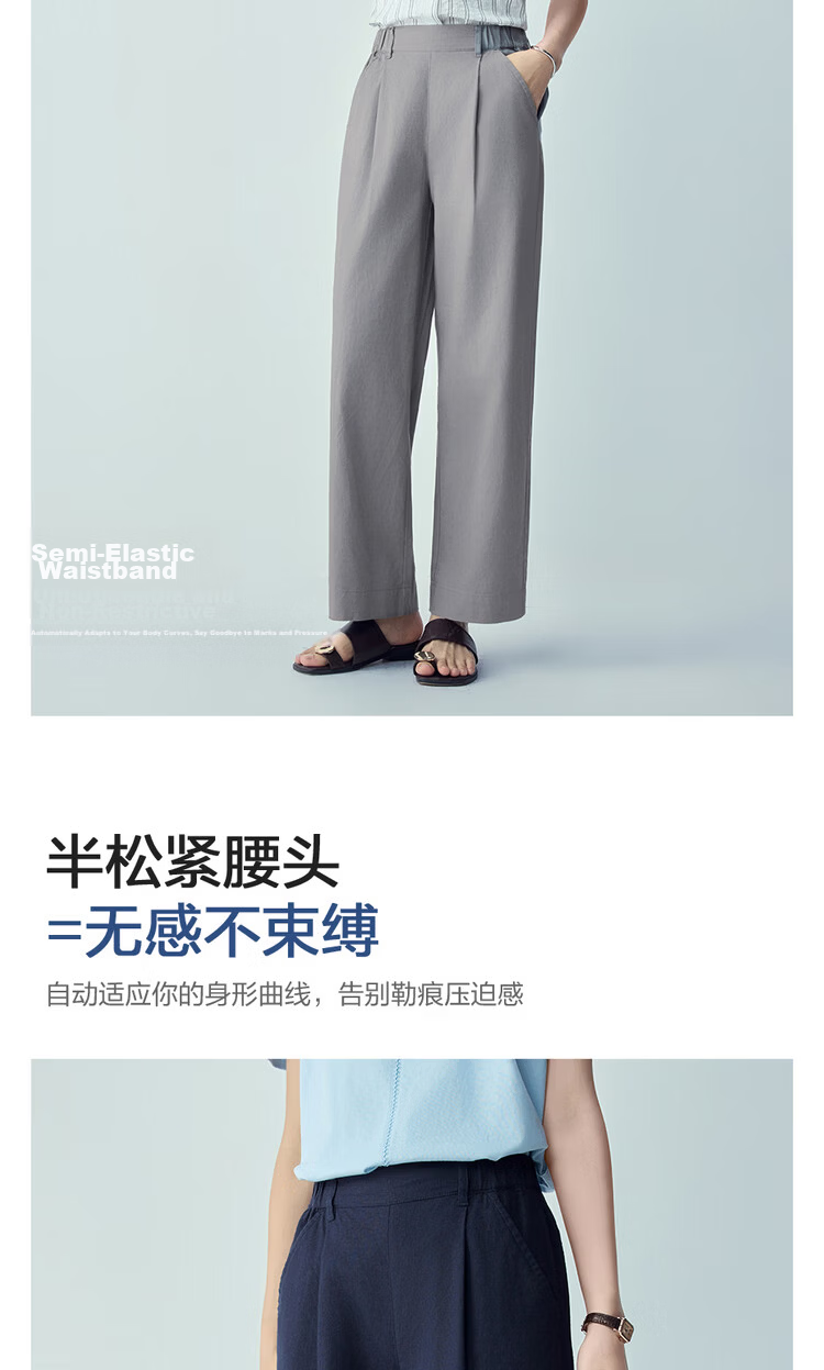 Giordano Women's Linen Pants 2026 Summer Cotton Linen Pleated Semi-Elastic Waist Cropped Casual Pants 05426337 9