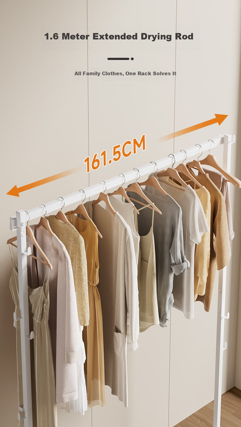 Fengshang Folding Clothes Drying Rack Floor-Standing Hanger Balcony Bedroom Small Space Clothes Rack 6