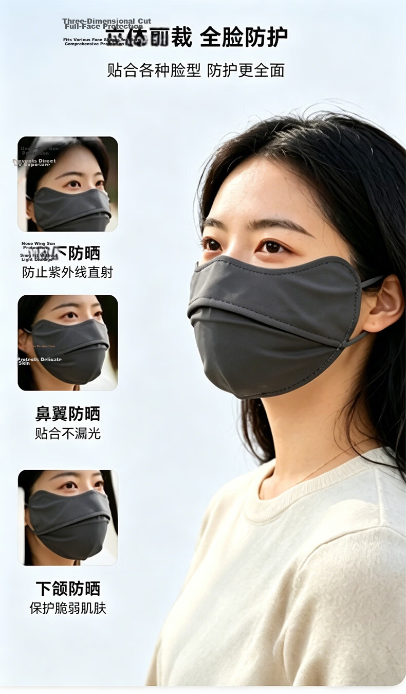 GRGN Sunscreen Mask Summer UV Protection Unisex Ice Silk Breathable 3D Full Face Sunshade Cycling Mask 3