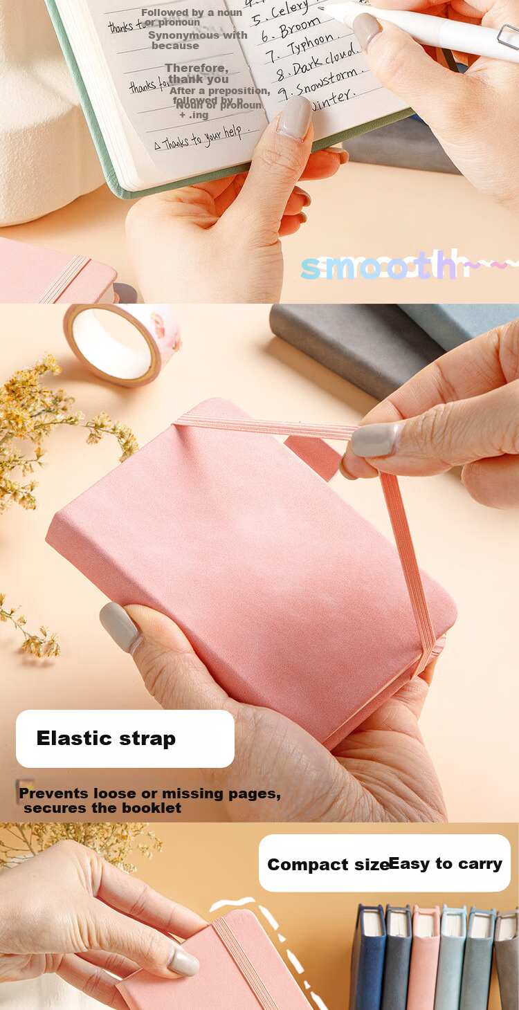 Jufu A7/100 Sheets Portable Pocket Notebook Daily Planner Creative Strap Journal Diary Vocabulary Hand Account Children's Day Gift Reward Prize 4