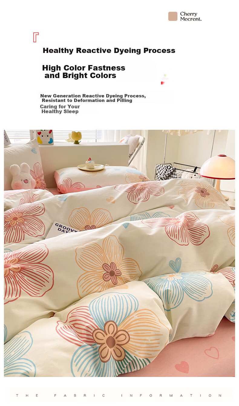 Hengyuanxiang 100% Cotton Four-Piece Set Double 1.5/1.8m Bedding Cotton Antibacterial Sheet Duvet Cover 200*230cm 8