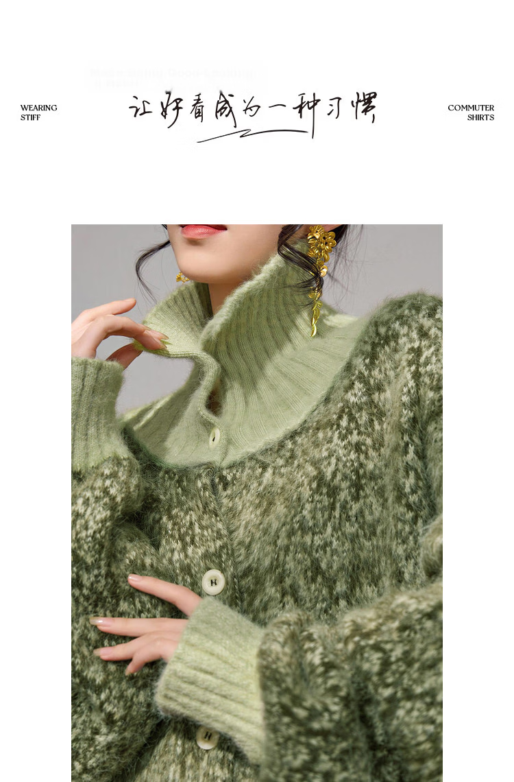 Demana Vintage Style Colorblock Lapel Cardigan with Fluffy Wool Winter Cozy Petite Knit Sweater for Women 15