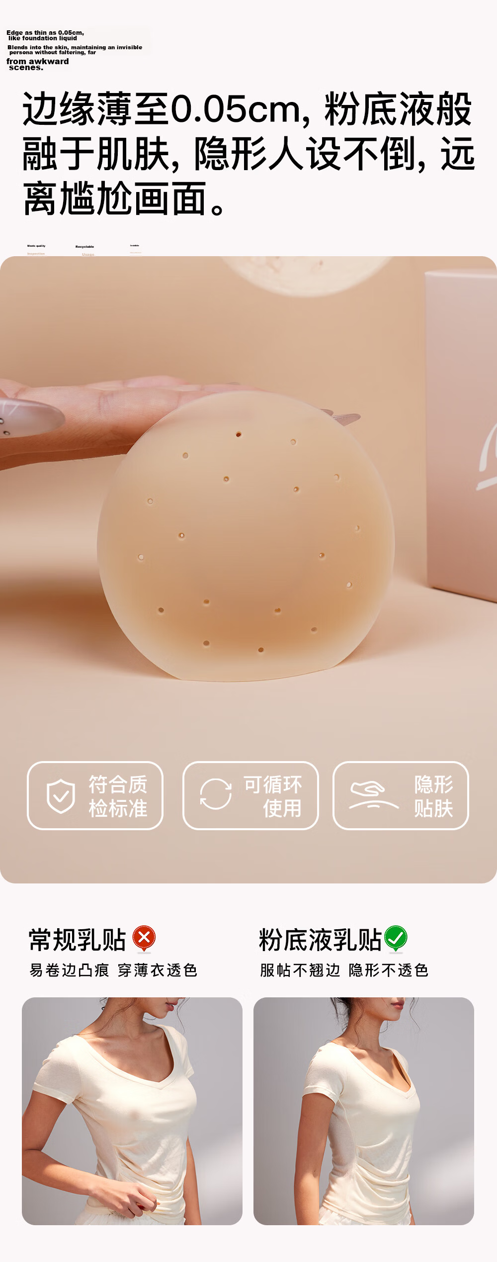 MOLATOIRE 2 Pairs Breathable Invisible Silicone Nipple Covers for Women, Thin and Seamless Anti-Exposure Adhesive Pasties 3