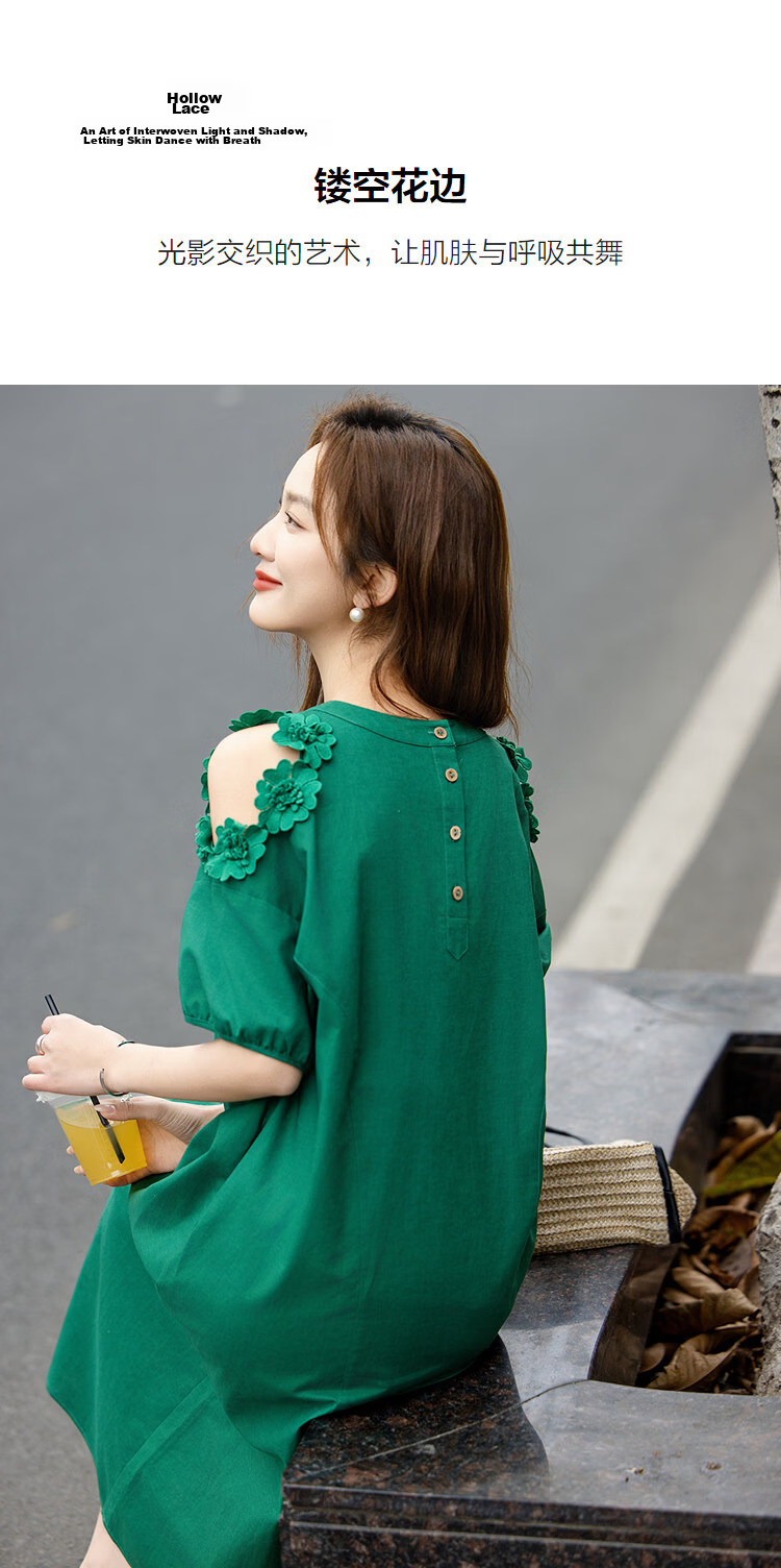 Demana [With Flax Cloud Cotton] Summer Elegant Hollow Lace Loose Slimming Concealing Dress for Women High-End Feel 7