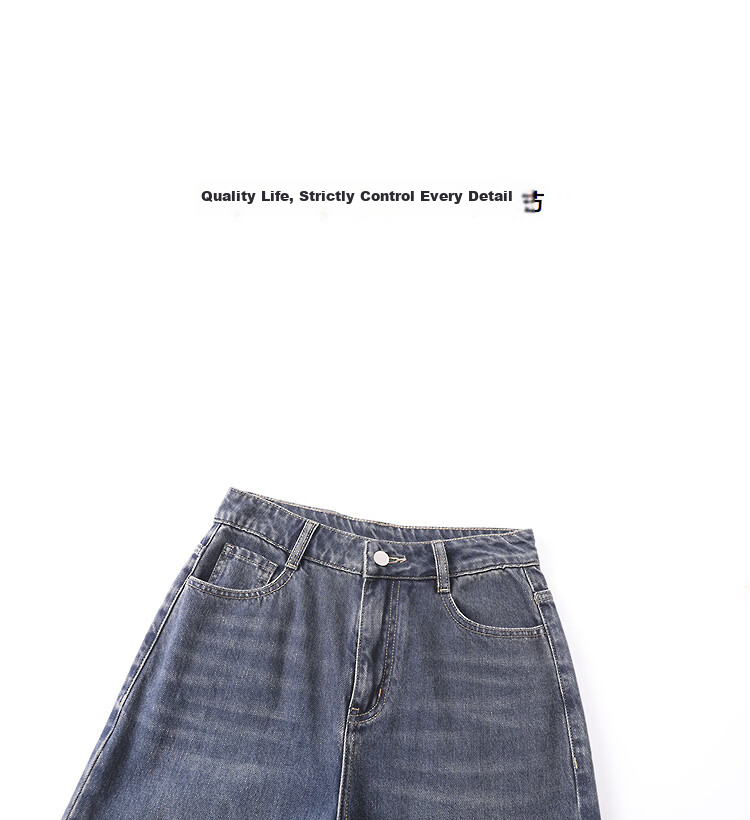 Demana Selected Cloud Cotton Spring Mid-High Waist Hand-Washed Straight Wide-Leg Color-Block Women's Jeans for Petite 12