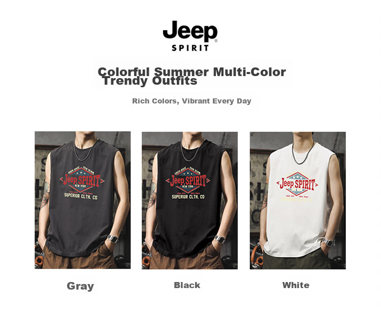 JEEP SPIRIT Men's American Vintage Sleeveless Vest Summer Lightweight Cotton Printed Tank Top Gray L 6