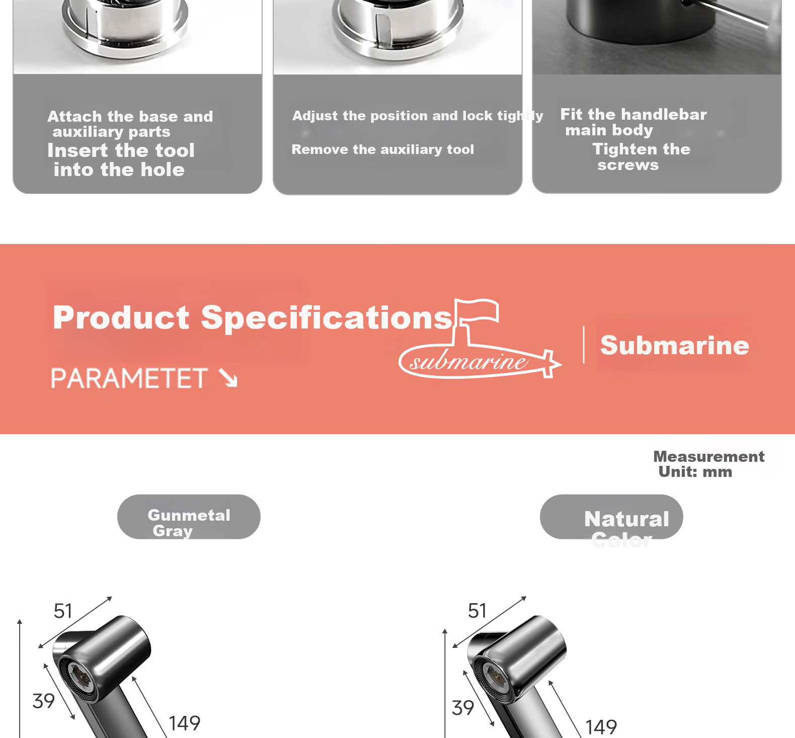 Submarine Mechanical Arm Faucet for Sink Bathroom Basin Under-counter Hot and Cold Water Mixer 2-in-1 Stainless Steel L7112H 28