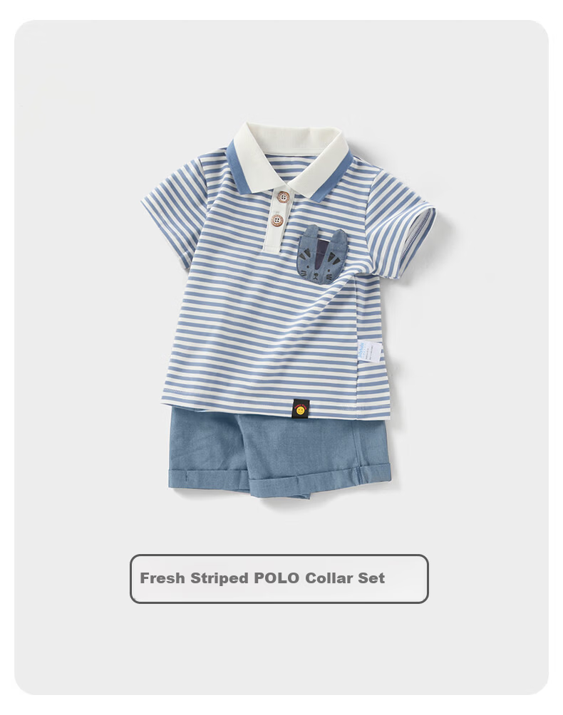 JELLYBABY 3D Polo Collar Summer Boys' Casual Set Lightweight Short Sleeve T-Shirt Loose Fit Comfortable 5
