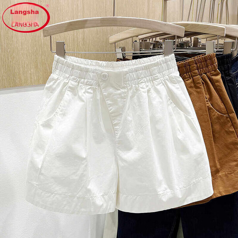 Langsha Women's Pure Cotton Summer Shorts 2026 New Loose Slimming Wide-Leg High-Waist A-Line Casual Versatile Hot Pants