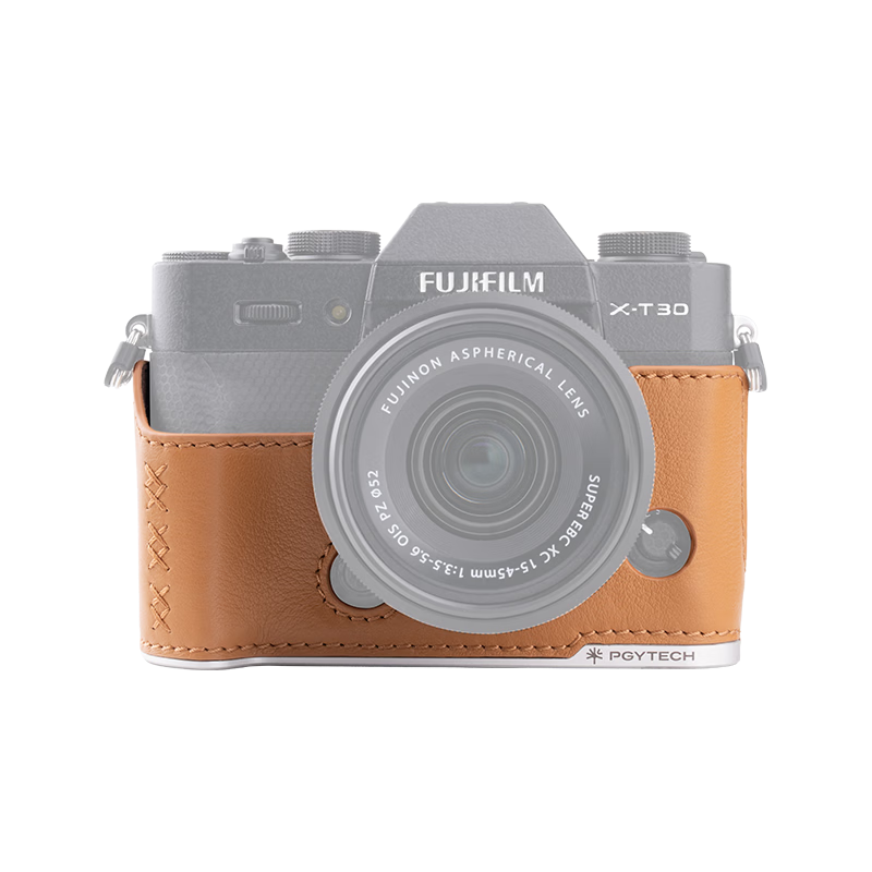PGYTECH Fuji X-T30 Vintage Leather Camera Case Retro Artistic Genuine Leather Protective Cover with Metal Base Inner Pouch Light Ochre Brown