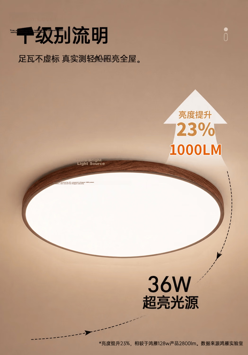 Hongyan Vintage Style Round Ceiling Light 24W Full Spectrum Eye Protection Three-Stage Color Temperature Adjustable Black Walnut Wood Grain 16