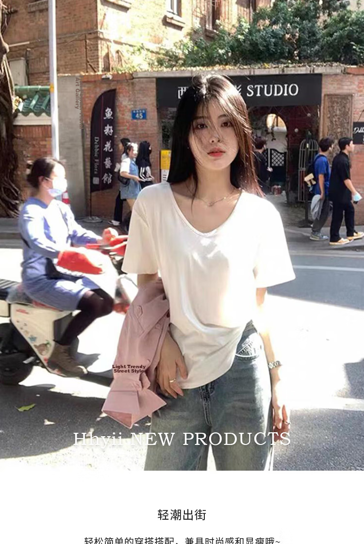 Langsha Lazy Style Short Sleeve T-Shirt for Women Spring Summer Slim Fit Casual Base Layer New Style 1