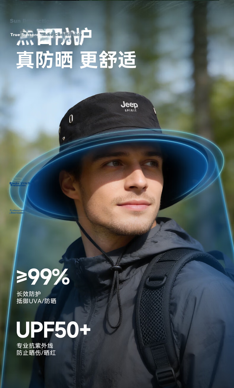 JEEP SPIRIT Men's Fisherman Hat Sunshade Cap 2026 Summer New Fishing Mountaineering Sun Protection Hat YF2287 Gray 3