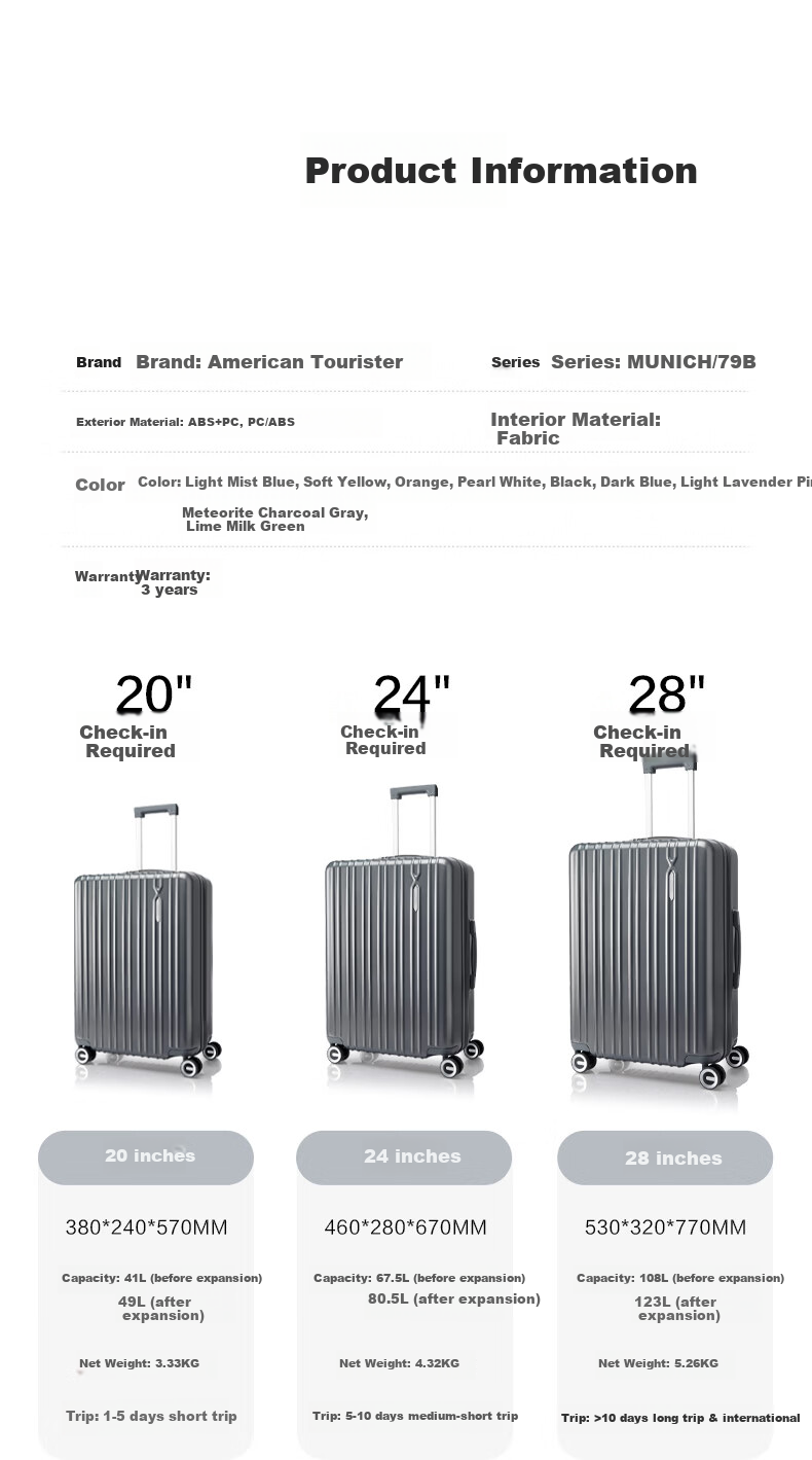 AMERICAN TOURISTER Luggage, 28-Inch Travel Suitcase, Large Capacity, Trolley Case, Expandable Password Lock, Fries Case, Celebrity Style, 79B Black 26