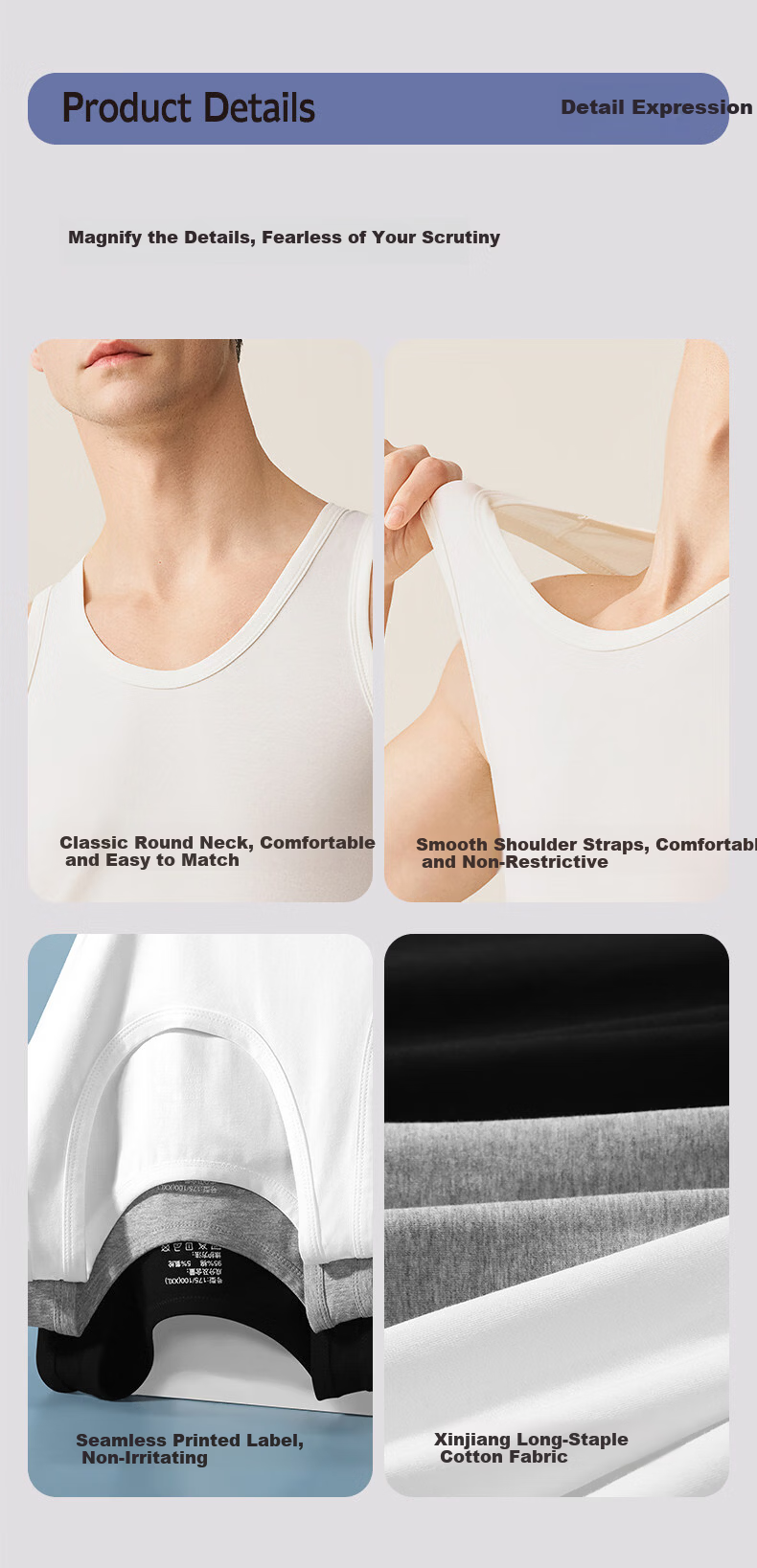 Me feeling Men's Cotton Vest Seamless Racerback Sleeveless Thin Pure Cotton White Innerwear Spring Summer Base Shirt 12