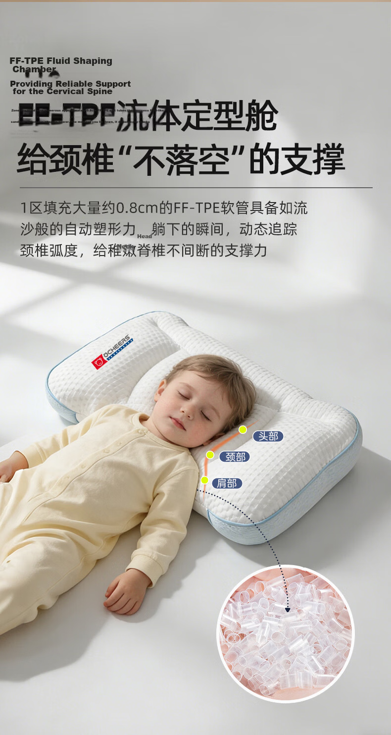 Ocheers Baby Zoned Pillow Neck Protection Pillow for 6+ Months, 0-3 Years, Class A Spine Support Pillow for Toddlers and Kindergarten Children 4