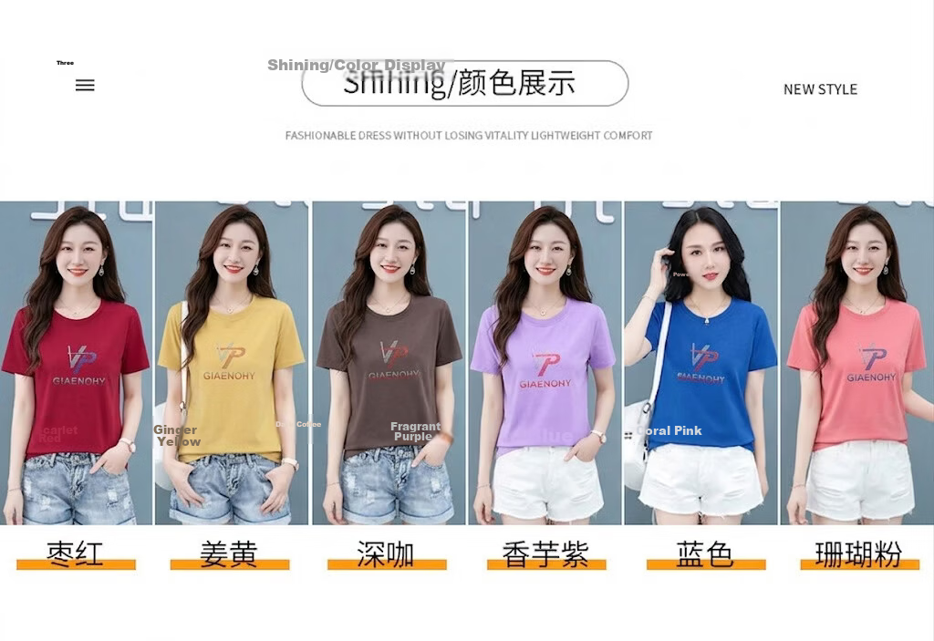 AEMAPE Women's Short Sleeve Summer 2026 New Mid-Age Thin Loose Fit Crew Neck T-Shirt 9